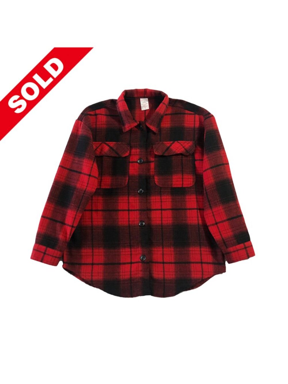 No Boundaries Shacket Womens L Red Black Plaid Button-Up Long Sleeve Pockets